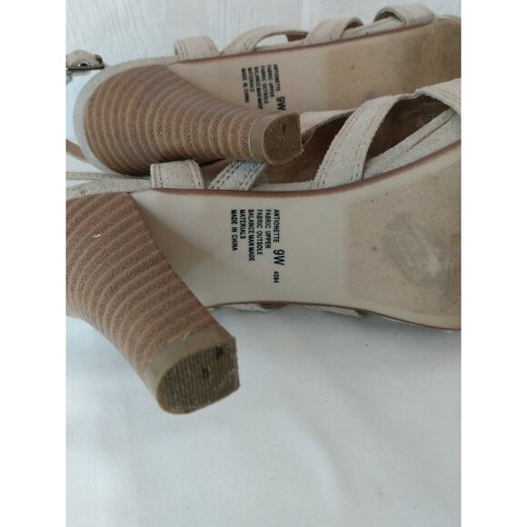 Cloud Walkers Antoinette Tan Vegan Suede Strappy T-strap 4" High Heels Sz 9 W - Picture 7 of 9